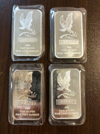 4 X 5 Oz Silver Bars Silver Towne Eagle.  999 Fine Silver Total 20 Oz
