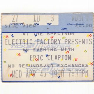 Eric Clapton Concert Ticket Stub Philadelphia 4/4/90 Spectrum Journeyman Rare
