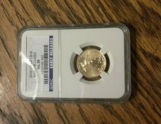 2010 $10 Gold American Eagle Ngc Ms 70 Early Release 1/4 Oz.  Pure Gold