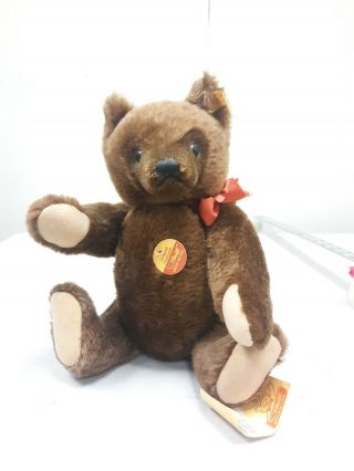 Steiff Chocolate Brown Jointed Teddy Bear.  10 " Tall With Ear Tag W/ Box
