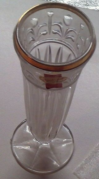 Anna Hutte Bleikristall 7 " Tall 24 Lead Crystal Vase With Gold Rim Germany