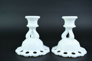 Set Of 2 Vintage Opaque White Milk Glass Taper Candle Stick Holders Home Décor