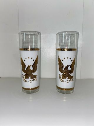 Patriotic Vintage Glasses Red,  White & Blue With Gold Eagle
