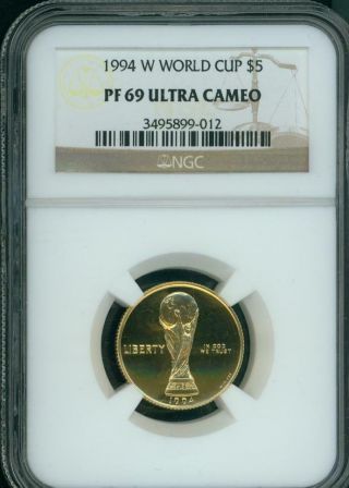 1994 - W $5 Proof Gold Coin World Cup Soccer Usa Football Ngc Pr69 Pf69 Cameo