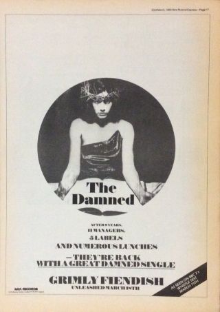 The Damned - Vintage Press Poster Advert - Grimly Fiendish - 1985
