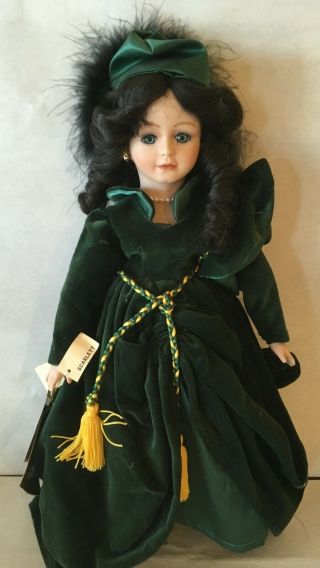 Scarlett O’hara Seymour Mann Porcelain Doll In Green Velvet Dress Box,  Tag 17 "