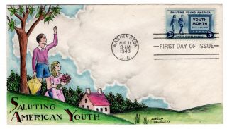 963 Youth Month Dorothy Knapp Hand Painted Cachet 1948 Fdc