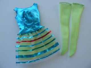 Vintage Barbie Twinkle Togs 1854 Blue Lame Dress & Green Stockings,  Set Of 2