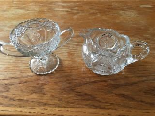 Vintage Cut Glass Creamer/pitcher (star Design) & Sugar Bowl (floral Design).