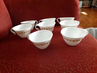 Set Of 8 Vintage Corelle Butterfly Gold Hook Handle Stackable Coffee / Tea Cups