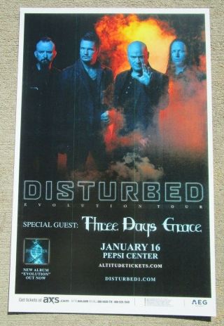 Disturbed W/ 3 Days Grace 2019 Pepsi Center Denver Colorado 11x17 Concert Poster