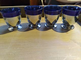 Cobalt Blue Glass Egg Cups With Silver Plated Holders Set Of 4