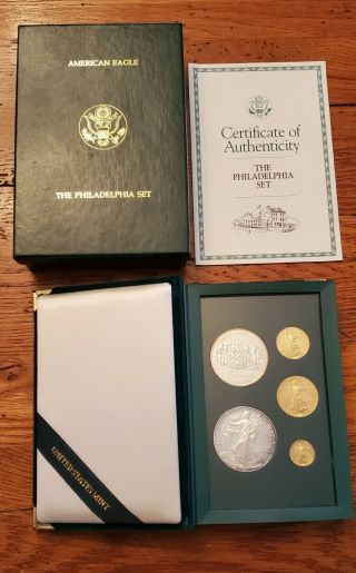 1993 Philadelphia Silver And Gold American Eagle 5 Coin Proof Set Box
