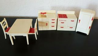 Renwal 1950s Stove K69,  Ice Box/fridge K66,  Sink K68,  Table K67 2 Chairs K63