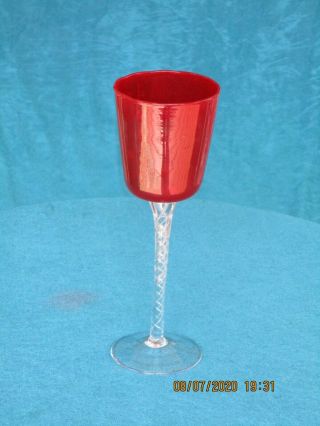 Paneled Optic Ruby Red Bowl And Air Twist Stem Wine Glass - 8 7/8 " Tall Euc