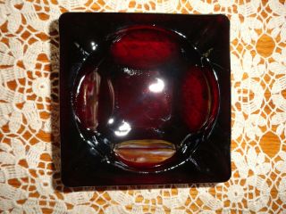 Vintage Anchor Hocking Royal Ruby Red Glass Square Ashtray