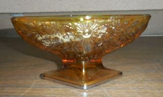 Vintage Indiana Amber Marigold Carnival Glass Candy Dish Diamond Pedestal Bowl
