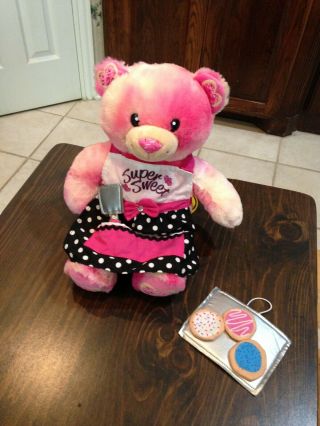 Build A Bear Pink Sugar Cookie Heart Bake Shop Valentine Plush W/apron & Cookies