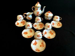 Herend Porcelain Handpainted Queen Victoria Fortuna Mocha Set For 6 Persons - Vboh