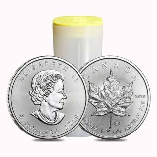 Roll Of 25 - 1 Oz Canadian Silver Maple Leaf $5 Coins - Uncirculated 2019