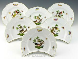 Herend Hungary Porcelain Rothschild Bird 530 Crescent Salad Plates Set 6