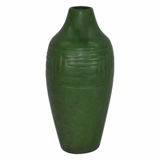 Owens Pottery Matte Green Greek Key Design Vase