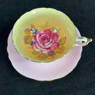 1940s Paragon England Floating Cabbage Rose On Pink Cup And Saucer S6624/5