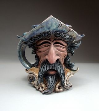 Don Quixote Face Mug Jug Folk Art Pottery Sculpture By Mitchell Grafton