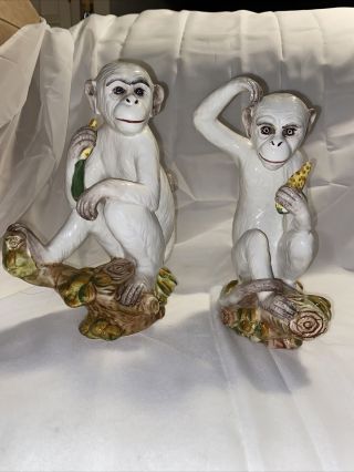 White Ceramic Monkey Pair Made By Abigails Italy
