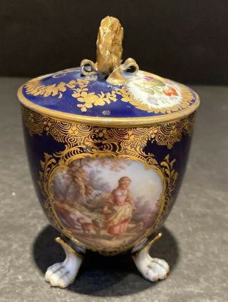 Meissen 19c Lidded,  Footed Cup With Snakes Handle 4”x4”