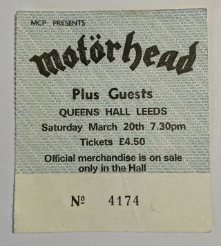 Motorhead Ticket Stub Iron Fist Tour 82 Queens Hall Leeds