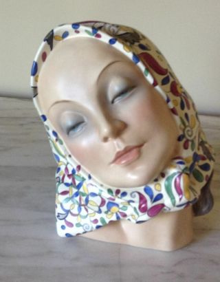 Vintage Lenci Ceramic Head Bust Of Woman Signed Elena Scavini