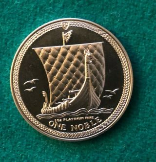 1985 1 Oz Platinum Isle Of Man One Noble Coin Viking Ship Queen