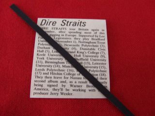 Dire Straits November 1978 Concert Tour Dates Artical Clipping