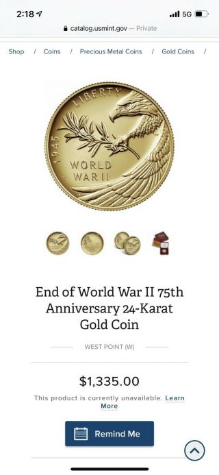 World War II WW2,  75th Anniversary 24 - Karat Gold Medal Coin Ready to ship 4