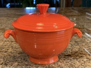 Vintage Fiesta Red Covered Onion Soup Bowl /