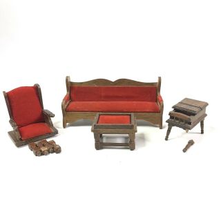 Town Square Miniatures Doll House Living Room Furniture Red Velvet Wood Tlc
