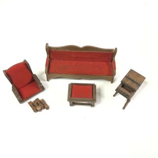 Town Square Miniatures Doll House Living Room Furniture Red Velvet Wood TLC 2
