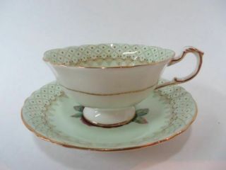 Paragon Teacup & Saucer Green w Large Red Rose Gorgeous Double Stamp 2