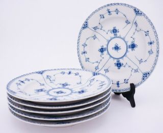 6 Dinner Plates 571 - Blue Fluted - Royal Copenhagen - Half Lace - 1st Quality