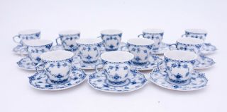 12 Cups & Saucers 1038 - Blue Fluted Royal Copenhagen - Full Lace - 1:st Quality
