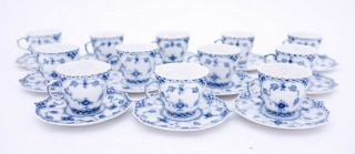 12 Cups & Saucers 1038 - Blue Fluted Royal Copenhagen - Full Lace - 1:st Quality 3