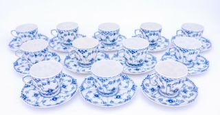 12 Cups & Saucers 1035 - Blue Fluted Royal Copenhagen Full Lace - 1:st Quality 3