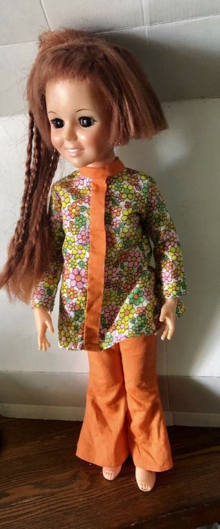 18 " Ideal Crissy Doll Orange Pantsuit Red Hair Ponytail Button 1969