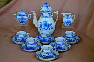 Herend Waldstein Blue Cappucchino Or Coffee Set For 6 Persons