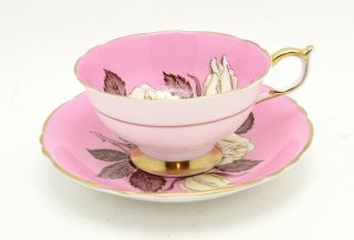 Vintage Paragon England Pink Gold Trim White Rose Bone China Cup & Saucer A 277