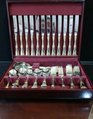 Royal Albert Old Country Roses 65 Piece Silver Gold Flatware W/ Chest