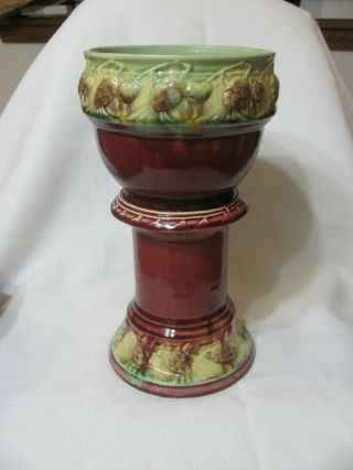 Vintage Pottery Roseville Minature Jardiniere And Pedestal Pine Cone Decoration