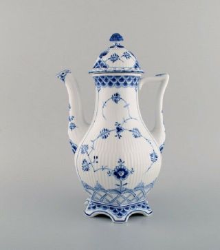 Royal Copenhagen Blue Fluted Full Lace Coffee Pot In Porcelain.