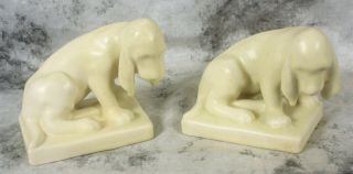 Vintage Rookwood Pottery Puppy Dog Bookends Matte Ivory White Arts & Crafts 2998